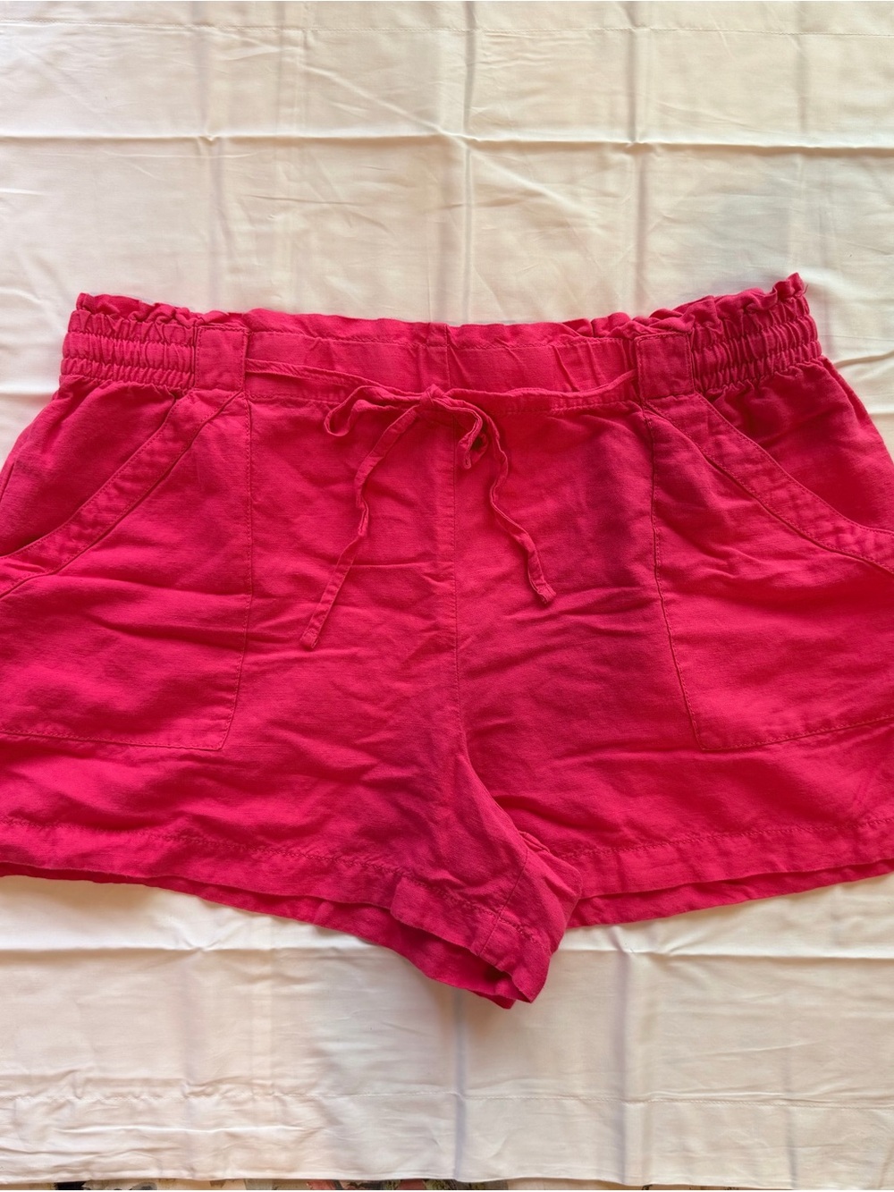 LOFT Bright Pink Drawstring Linen-Blend Shorts